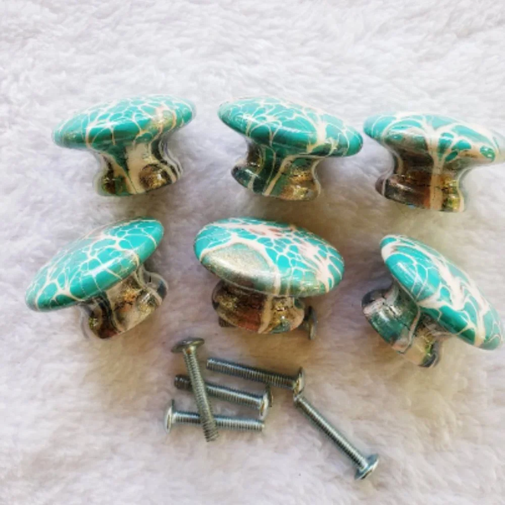 Hand Crafted Cabinet Door Knobs Hand Painted White Pink Turquoise Sage Wooden